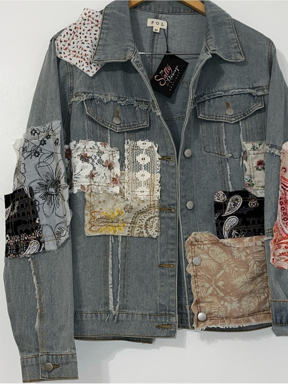 POL Jean Jacket Patchwork Floral & Paisley Denim Jacket
